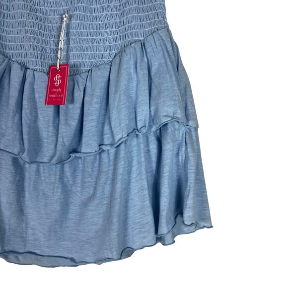 Simply Southern NWT Blue Tiered Layered Smocked Preppy Clean Girl Mini Skirt - Picture 2 of 5